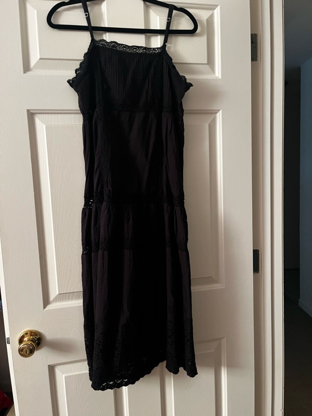 Free People Black Lace-Trim Midi Slip Dress